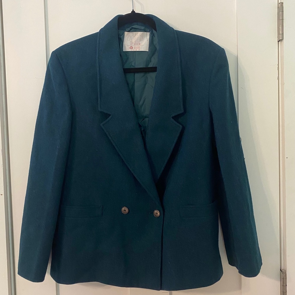 Country Casuals Vintage Teal‎ Wool Blend Blazer Jacket Made in Great Britain 14